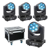 4x Showtec Shark Zoom Wash One 7 x 15W RGBW LED Moving Head Paket